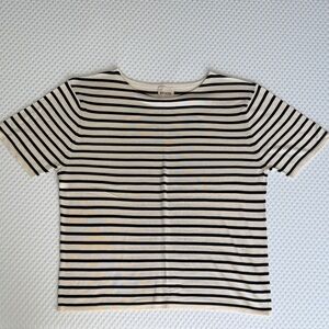 KHAITE Black and Cream Striped Top
